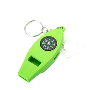 4 in 1 Multifunctional Keychain Compass 20MM Whistle Thermometer and magnifier for Outdoor Sports Promotion Gifts