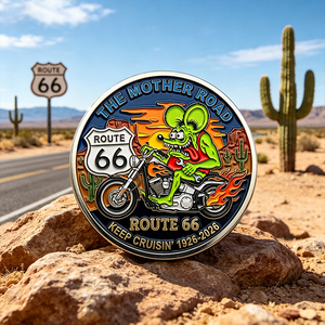 Monedas Conmemorativas Temáticas de Route 66 al por Mayor, Monedas de Desafío con Diseño de Rat Fink en Relieve a Doble Cara, Regalos Coleccionables - Product Image 1