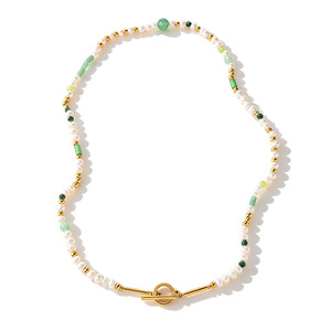 Collar de cuentas estilo bohemio para mujer con perlas de imitación y cierre de palanca chapado en oro, joyería de moda de forma redonda - Product Image 2