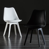 Chaise de salle à manger moderne et décontractée de style scandinave en résine plastique, couleur beige Wimbledon, blanc coloré, noir, dossier en forme de tulipe, confortable, en PP