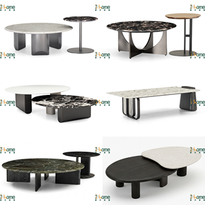 Ensemble de tables basses asymétriques en marbre blanc avec plateau rond et table d'appoint ovale en marbre noir, style moderne pour salon, hall d'hôtel, villa - Product Image 4