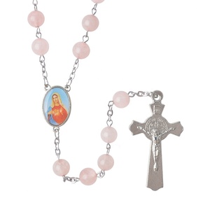 Élégant 8mm <span class=keywords><strong>Rose</strong></span> Pierre Perles Catholique Prière Chapelet Collier Dernière Bénédiction <span class=keywords><strong>Croix</strong></span> et Divine Miséricorde Vierge Marie Centre de Table - Product Image 3