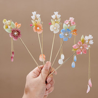 Élégante Pince à Cheveux de Style Chinois avec Pompon, Bâtonnet à Cheveux Traditionnel à Motif Floral, Accessoire de Coiffure, Bijou pour Femme, Épingle à Cheveux, Aiguille à Cheveux