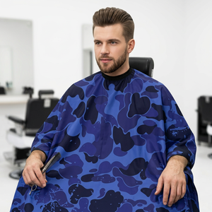 Capa de Barbero con Estampado de Camuflaje Azul, Resistente al Agua, para Corte de Cabello, Peluquería y Estilismo, Capa Profesional para Barberos - Product Image 4