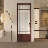 Nouvelle porte coulissante en verre tressé motif bambou, style chinois esthétique, étanche, pour salle de bain/toilettes et cuisine, rétro mi-siècle