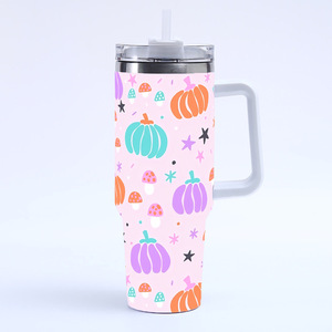 Ly giữ nhiệt hình bí ngô Halloween vui nhộn dung tích lớn 40oz, ly cà phê thép không gỉ dễ thương có quai cầm và ống hút - Product Image 4
