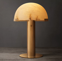 Lampe de table en albâtre naturel en forme de champignon, base en laiton antique brossé, LED dimmable, lampe de chevet/bureau, E26, écologique, flexible