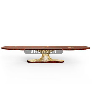 Tavolo <span class=keywords><strong>da</strong></span> <span class=keywords><strong>pranzo</strong></span> ovale contemporaneo <span class=keywords><strong>in</strong></span> legno massello <span class=keywords><strong>di</strong></span> lusso oro ottone <span class=keywords><strong>noce</strong></span> tavolo <span class=keywords><strong>da</strong></span> <span class=keywords><strong>pranzo</strong></span> - Product Image 2