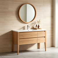 Meuble de salle de bain minimaliste en bois massif à poser au sol avec miroir intelligent, idéal pour la maison et en promotion