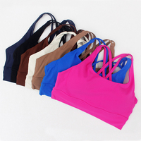Soutien-gorge de yoga personnalisé en nylon et élasthanne respirant, à maintien élevé, avec logo simple sur le devant et dos croisé, imprimé, sans coutures, style crop top