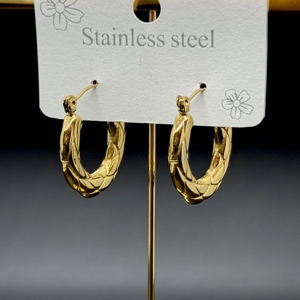 خاتم زهور تجريدي هندسي نسائي عصري من الفولاذ المقاوم للصدأ وأقراط طواق حمم مطلية بالذهب إكسسوار أنيق - Product Image 5