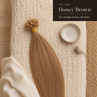 Extensions de cheveux humains bruns miel, lisses et fins, mèches individuelles avec pointes enveloppées pour présentation en magasin de beauté