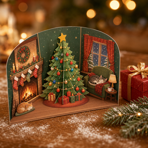 Carte de vœux de Noël en 3D avec maison pop-up, carte de Noël avec enveloppe pour Noël - Product Image 2