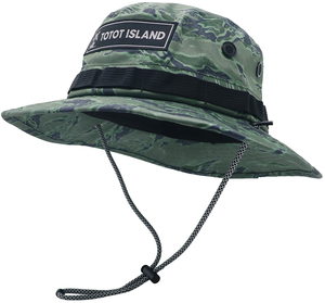 Diseñador unisex al por mayor actividades al aire libre viaje cubo sombrero camuflaje poliéster cubo sombrero con cuerda - Product Image 1