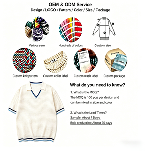 <span class=keywords><strong>Pull</strong></span> en tricot à col en V personnalisé, décontracté, avec logo, 100% coton, couleur unie, design estival, manches courtes, pour hommes, EDM/ODM - Product Image 4