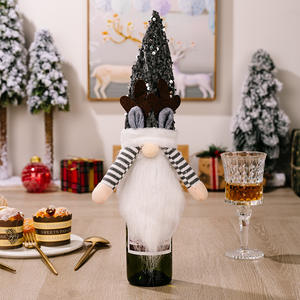 Cubierta de botella de vino de asta de <span class=keywords><strong>Reno</strong></span> de lentejuelas con barba de Papá Noel y sombrero de Navidad para decoración de fiesta de vacaciones Idea de regalo festivo - Product Image 6