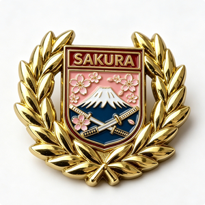 Badge souvenir en métal Sakura Shield plaqué or, émail dur, avec le mont Fuji et des fleurs de cerisier - Product Image 5