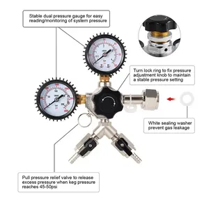 CO2タンク樽用の安全圧力リリーフバルブを備えた2つの出口家庭用醸造ビール圧力レギュレーターを備えたCGA320CO2レギュレーター