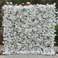DKB 8ftx8ft Mur de fleurs artificiel en tissu 3D rouge, violet et blanc avec plumes, enroulable, pour décoration de mariage