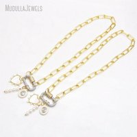 NM58867 Collier ras du cou pour femme plaqué or 18 carats avec pendentif cœur, chaîne maille trombone, fermoir mousqueton serti de zircone cubique et pendentif perle