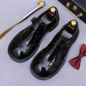 Chaussures en cuir pour hommes - Chaussures habillées brillantes à bout rond, chaussures décontractées, design à boucle, en cuir de vachette - Product Image 6