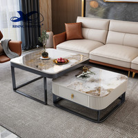 Table de canapé de salon moderne de luxe et support de télévision cadre en acier inoxydable doré avec comptoir en pierre artificielle frittée