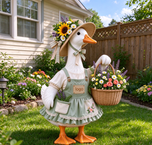 Statue de canard de jardin avec chapeau de paille et panier de fleurs, décoration de porche de ferme, ornement de bienvenue pour pelouse extérieure - Product Image 5