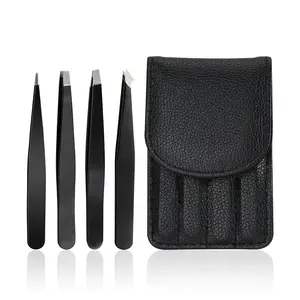 Travel Private label Professional Customized Stainless Steel Black lash extensions Trimmer 4pcs Eyebrow Tweezer Set