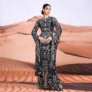 Vestido formal de noche largo para mujer, Vestido de satén hasta el suelo con lentejuelas para fiestas en Dubái y Oriente Medio - Product Image 4