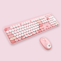 Teclado Ergonómico Inalámbrico MOFII 2.4G de 104 Teclas con Ratón Rosa de Dibujos Animados, Teclas de Función Multimedia para Oficina en Casa - En Existencia