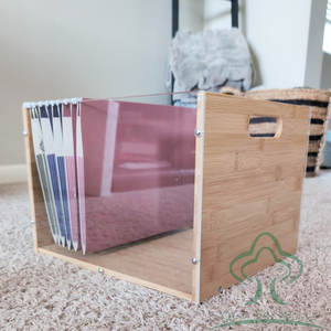Boîtes de rangement suspendues en bambou, bacs de classement, organiseur de dossiers en acrylique transparent avec poignée pour bureau à domicile - Product Image 5