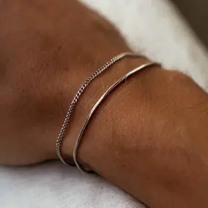 Nieuwe Collectie Verzilverde Ketting Armband Dubbellaags Slangenketting Sieraden Rvs Cubaanse Ketting Armband Voor Mannen