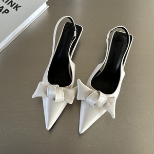 Escarpins rembourrés souples pour femmes, escarpins à talons bas en <span class=keywords><strong>cuir</strong></span> noir avec nœud ruban, escarpins élégants, escarpins d'été à bout pointu - Product Image 3