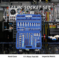 Jeu de douilles et de cliquets 1/2 pouce, kit d'outils à main de 171 pièces avec systèmes impérial/métrique, en acier au carbone, coffret rigide