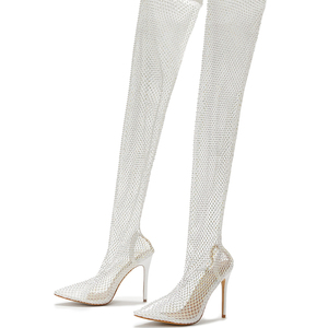 Bottes pour femmes à talons hauts en maille ornée de strass, style boîte de nuit, collection 2025 - Product Image 5