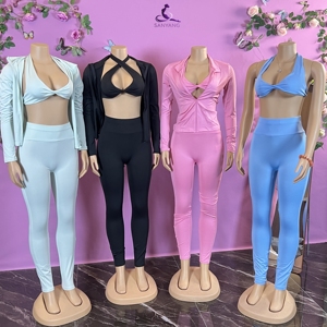 Ensemble 3 pièces décontracté pour <span class=keywords><strong>femme</strong></span> automne-hiver 2026 : legging taille haute, crop top et <span class=keywords><strong>pantalon</strong></span> pour les loisirs - Product Image 1
