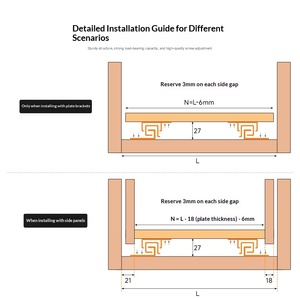 Rieles de Deslizamiento con Amortiguación de Tres Secciones, Montados en la Parte Inferior, <span class=keywords><strong>para</strong></span> Gabinetes, Muebles de Exhibición de Joyería, Rieles Silenciosos Ocultos - Product Image 4