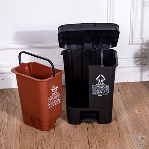 Contenedor de basura de doble compartimento con tapa, accionado con el pie, de gran capacidad, comercial, para separación de residuos secos y húmedos, de plástico. - Product Image 3