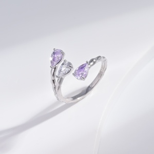 custom wedding plata 925 <b>sterling</b> <b>Silver</b> purple zircon layered <b>rings</b> engagement chunky stone <b>adjustable</b> finger <b>ring</b> for woman - Product Image 1