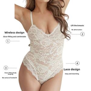 Custom Plus Size Lingerie Sleeveless Strap Lace Trim Sexy Sheer Bodysuit Shapewear <strong>Shaping</strong> Hollow Out Intimate Wear for Women - Product Image 2