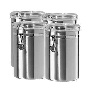 Canister Set Kitchen Storage Container Airtight Stainless Steel Pack of 4 Piece 62oz Food Multifunction CLASSIC Party Round 12cm