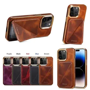 Cartera de cuero genuino de vaca de alta calidad, tarjetero trasero, funda para teléfono móvil para Samsung Galaxy para iPhone