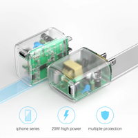 Chargeur rapide transparent US 30W PD, adaptateur secteur mobile à un seul port Type C pour iPhone, prise murale, certifié ETL FCC RoHS