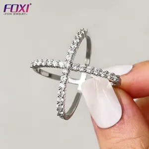 Fashion Cross Design 925 Sterling Silver Women Cubic Zirconia Unique Ring