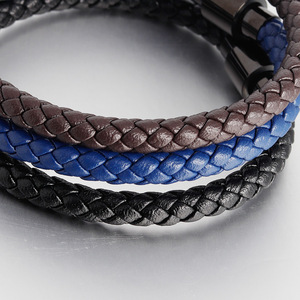 Bracelet en cuir tressé et acier inoxydable, bracelet minimaliste en cuir véritable pour homme - Product Image 2