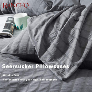 Set copripiumino Seersucker Queen Size 3 pezzi copripiumino strutturato in microfibra lavato Ultra morbido <span class=keywords><strong>grigio</strong></span> scuro con chiusura a cerniera - Product Image 4