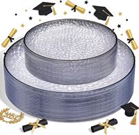 60 Assiettes Fantaisie Noires en Plastique Robuste Effet Martelé pour Fêtes et Cérémonies, Comprend 30 Assiettes à Dîner et 30 Assiettes à Salade