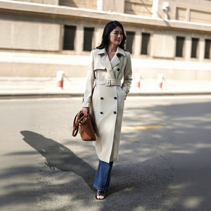 Gabardina de mujer al por mayor, de longitud media, cruzada, con cinturón, cortavientos, tejida, formal, para primavera y otoño, B8081 - Product Image 1