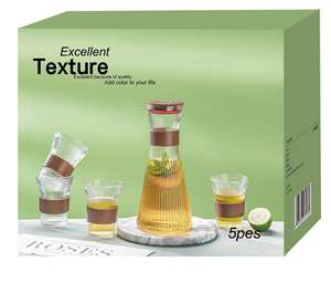 ชุดเหยือกน้ำแก้วลายริ้<span class=keywords><strong>ว</strong></span><span class=keywords><strong>ว</strong></span>ินเทจแบบไร้สารตะกั่ว 1 ใบ พร้อมแก้<span class=keywords><strong>ว</strong></span>น้ำ 4 ใบ - Product Image 6