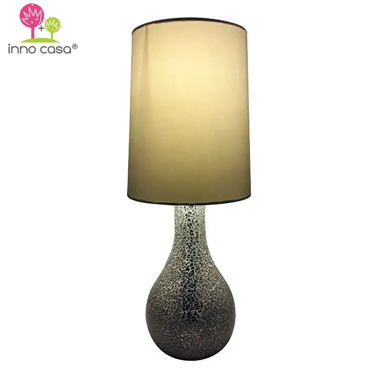China Factory Wholesale Decorate Study Silver Mosaic Glass Table Lamp With Satin Fabric Shade